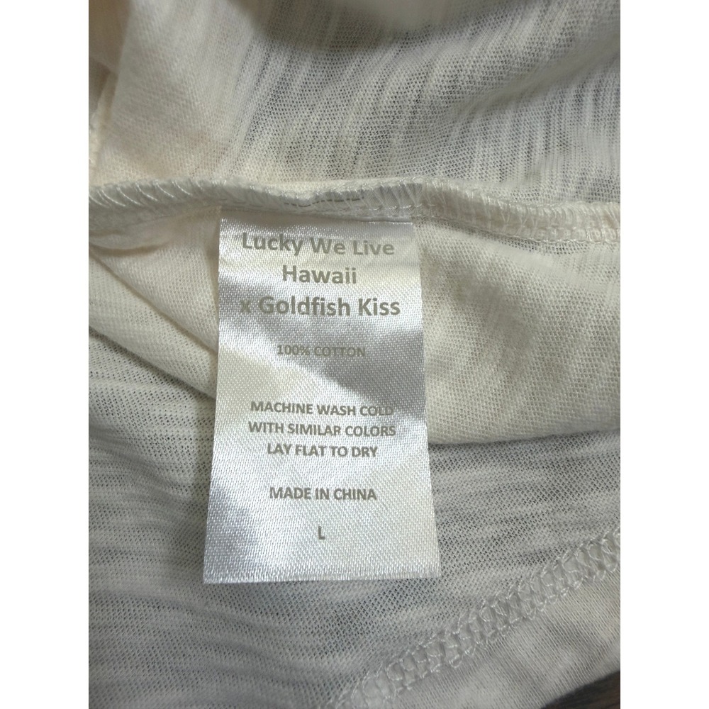 Lucky We Live Hawaii x Goldfish Kiss Womens Large Graphic Tank Top Off-White L - Picture 5 of 5